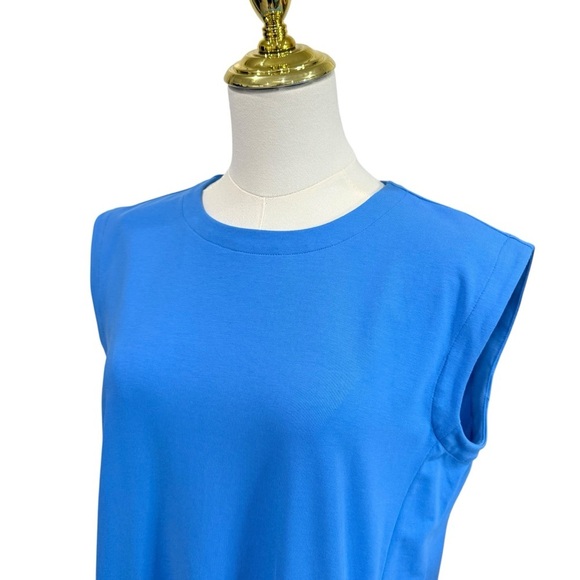 Eileen Fisher XXS Pima Cotton Stretch Jersey Round Neck Dress Calypso Blue NWT - Picture 2 of 13